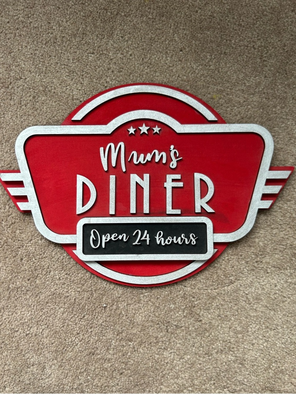 Mum's Diner Open 24 Hours Red Wall Sign